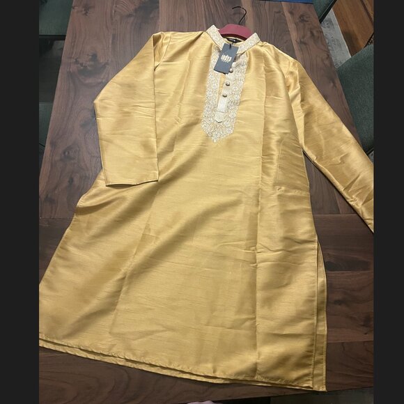 Formal Gold Embroidered Desi Kurta For Men - Picture 2 of 2